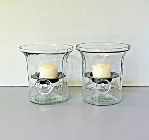 2 portacandele uragano in vetro riciclato fienile ceramica coppia alta 4" con candele - Foto 1 di 17