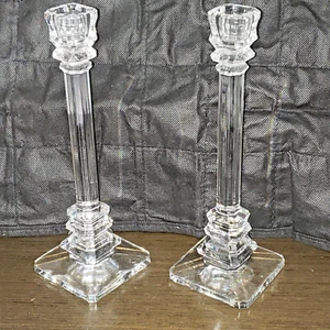 Val St. Lambert Desorss Louvre 2 Crystal Candlestick Holders Made in Belgium 9"H - Picture 1 of 12