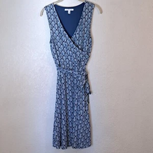 41 Hawthorn Faux Wrap Dress Women's Medium Belted Sleeveless Blue White Knee - Picture 1 of 8