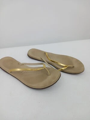 Sandalias de mujer Havaianas 11 chanclas de goma doradas/arena logotipo en relieve Foto 1 de 4