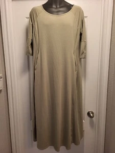 Soft Surroundings Maxi Dress Petite XL Olive Pockets Button Accent 3/4 Sleeve - Picture 1 of 4