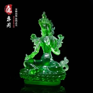 Resin Glaze Glass Buddha Statue Tibetan Buddhism Resin Green Tara - Picture 1 of 9