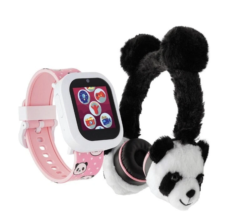 iTech JR IJ304B-H12 Kids Girls Fuzzy Black White Panda Smartwatch with On Ear