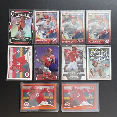 Lote de 10 tarjetas Billy Hamilton 2012 Bowman púrpura #BPP16 2014 cromo #75 naranja radiocontrol Foto 1 de 4