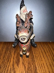 Christmas Santa Claus Reindeer Bobblehead Nodder Crackle Glitter *Repaired Leg* - Picture 1 of 11