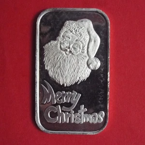1989 Christmas "SANTA CLAUS" One Troy Ounce Silver Art Bar - Picture 1 of 12