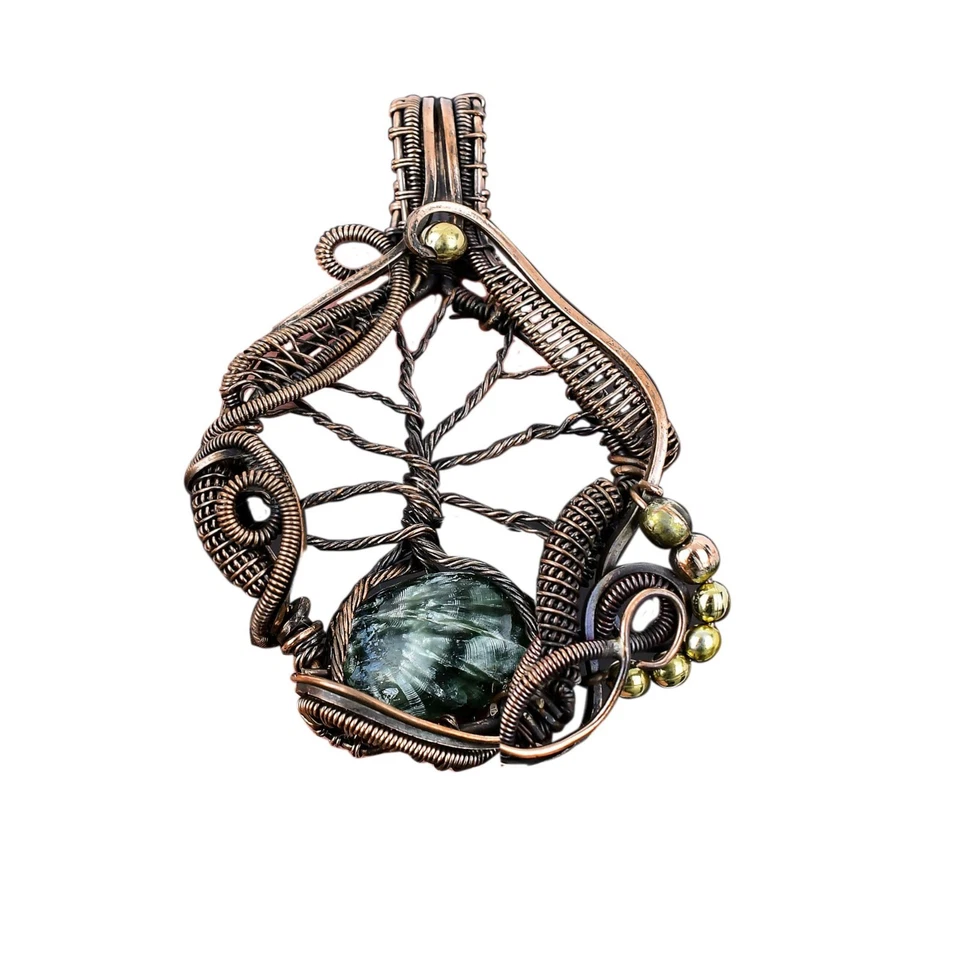 Venta Día de la Amistad Natural Serafinita Cobre Esposa Árbol de la Vida Colgante Joyería Foto 1 de 4