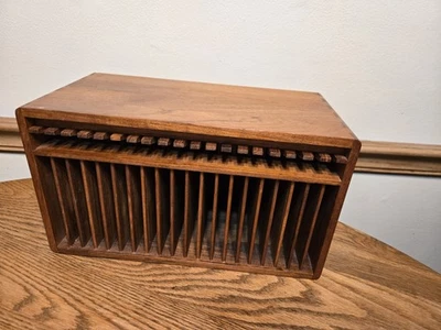 MCM Kalmar Designs Teak Wood 20 Slot CD Holder / Wall Shelf w Org Label - Image 1 of 4