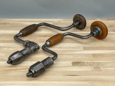 2 Vintage Drill Brace Ratchet 10” Sweep & 8" Hand Brace Hand Drill Auger Tool - Image 1 of 4