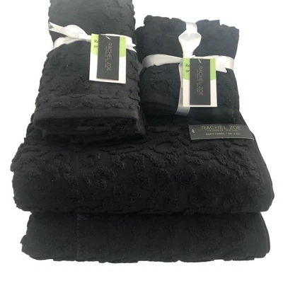Nuevas toallas y paños Rachel Zoe negras ultra suaves con estampado animal de 8 piezas para guepardo Foto 1 de 4