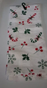 FULL UNCUT CHRISTMAS HOLLY CANDY CANES Print Cotton Kitchen Towel - Picture 1 of 1