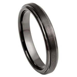 4mm Gunmetal Tungsten Ring Brushed Center Polished Stepped Edge Band - Picture 1 of 3