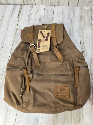 NEW AUGUR JANS BACKPACK BROWN CANVAS LEATHER #1039 UNISEX MENS WOMENS BACK PACK - Image 1 of 4