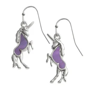 Purple Unicorn Hook Earrings Mother of Pearl Silver Fashion Jewellery Gift Boxed - Picture 1 of 3