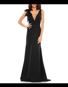 Mac Duggal Black Bow Shoulder V-Neck Gown Size 0 $298 - Picture 1 of 3