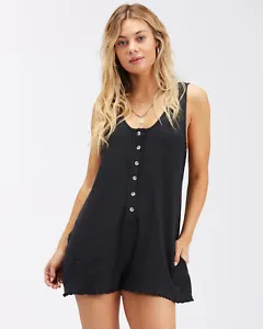 Billabong Women's Fade Away Button Up Knit Jumpsuit Romper Shorts - Picture 1 of 4