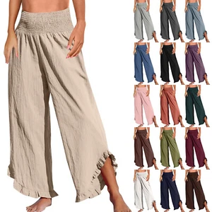 Women's Fashion Solid Colour Elastic Waist Slim Loose Pocket Casual Pants - Picture 1 of 60
