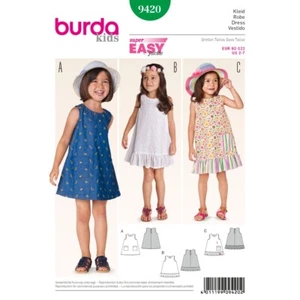 BURDA KIDS 9420 GIRLS DRESSES Sewing Pattern Ages 2 - 7 Skill: SUPER EASY - Picture 1 of 2