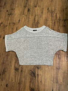 Y2K BeBe relaxed Sweater Gray Knit Soft Dolman Short Sleeve Womens Size P/ Small - Picture 1 of 5