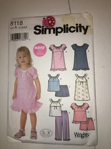 TODDLER CHILD UNCUT SIMPLICITY 5118 Sewing Pattern DRESS PANTS TOP SIZE 1/2-4 - Picture 1 of 3