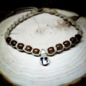 Traditional Hemp Necklace with Black Double Glass Mushroom & Wood Beads - Picture 1 of 2