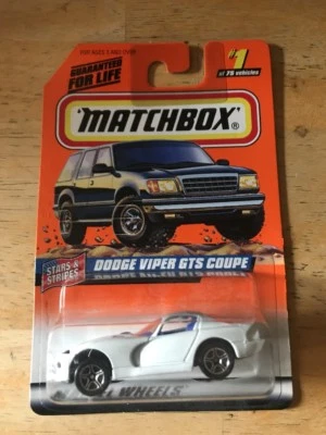 Dodge Viper GTS 1997 Matchbox cupé estrellas y rayas sin usar, en caja, color blanco 1:64 clásico Foto 1 de 2