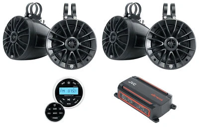 JVC KS-DR2004D 600w 4-Channel ATV/UTV Amplifier+(4) 6.5" Tower Speakers+Receiver - Image 1 of 4