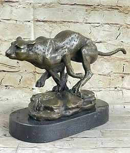 100% Solid Bronze Black Panther cat Cheetah lion sculpture Statue Figurine Deal - Picture 1 of 7