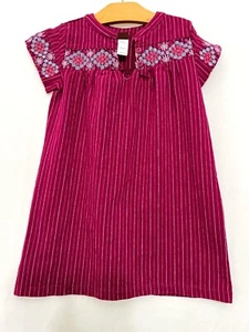 240353 Girls 4 TEA COLLECTION Fuchsia S/S Embroidered Floral Stripe Dress EUC - Picture 1 of 4
