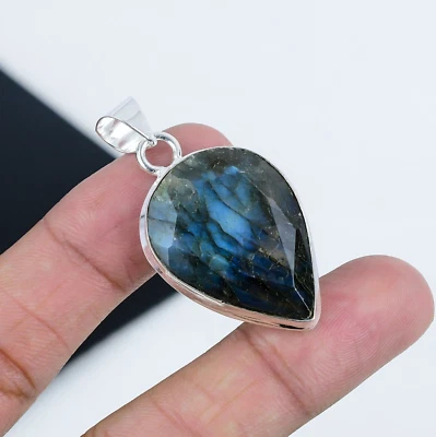 Pietra Labradorite Fatto Mano 925 Pendente Argento Sterling Per Compleanno Gifts - Immagine 1 di 4