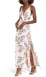 Lush Womens Sleevless V neck Open Back Floral Print Maxi Dress Pink XL - Picture 1 of 2