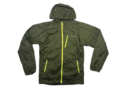 COLUMBIA Green Nylon PACKABLE RAIN JACKET Thin Windbreaker Hike Gym Coat Men's S - Image 1 of 4
