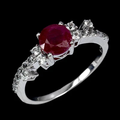 925 Sterling Silver Ring Round Ruby 6mm Topaz Natural Gemstone Jewelry Size 8 - Image 1 of 4