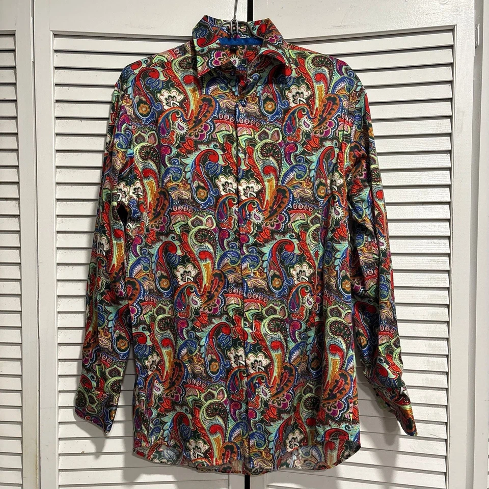 Luchiano Visconti 黑色彩色多色纽扣衬衫真丝衬衫 S 码 — 第 1/4 张图片