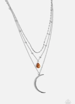 Colar Paparazzi Lunar Landslide pedra marrom com prata lua - Imagem 1 de 2