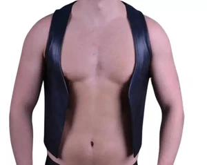 Men Bar Tender Leather Vest Open Front Waistcoats Vintage Style Fashion Vests - Picture 1 of 3