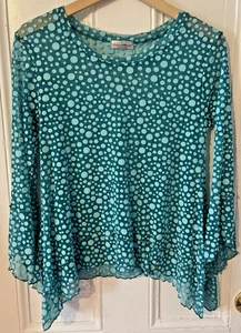VINE STREET Sheer Blue Mesh Top Polkadot Flowy Ruffle Mermaid Made in USA Size S - Picture 1 of 9
