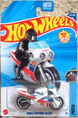 2025 HOT WHEELS MOTO #4/5 WHITE HONDA VFR750R (RC30) - Image 1 of 4