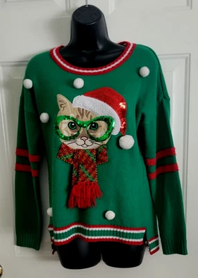 "United States Sweaters' Brand Christmas/Holiday Embellished Cat Sweater -M -VGC - Image 1 of 4