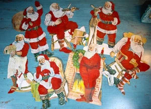 Set/7 Vintage 70er Jahre Weihnachten Weihnachtsmann Nordpol rot beflockt Wandstanzteile - Bild 1 von 20