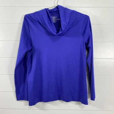 LL Bean рубашка женщин средний миниатюрный синий Supima хлопок капот шеи длинным рукавом - Изображение 1 из 4