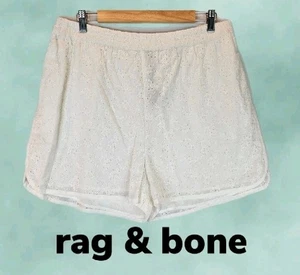 Rag & Bone April White Embroidered Pull On Shorts Sz L Elastic Waist Eyelet - Picture 1 of 10