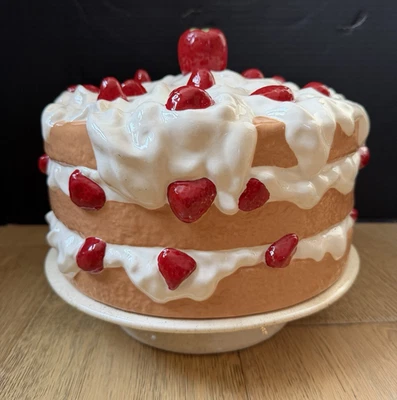 Suporte para prato de bolo vintage morango shortcake cerâmica pedestal pé cúpula capa - Imagem 1 de 4
