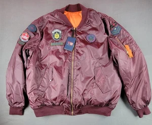 Chaqueta de bombardero Phat Farm 5XL borgoña con parches para hombre - Imagen 1 de 12