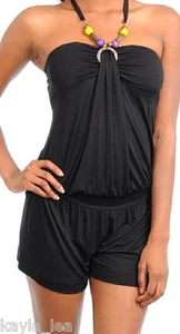 Black Beaded Sleeveless/Tube/Halter Shorts Romper/Jumper 1 Piece S - Picture 1 of 2