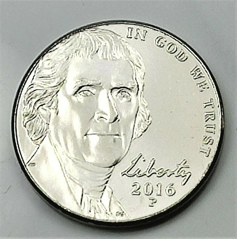 2016 P Jefferson Nickel -  BU Coin Pulled From OBW Roll Cover
