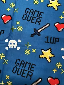Game On Video Game Player 1 Gaming Blau Baumwollstoff 18x21 Fat Quarter - Bild 1 von 3