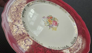 (2) Triumph Limoges-American Meissen Rosso Rosa Oro 22kt 11" Servizio Piatti Tritatutto - Foto 1 di 16