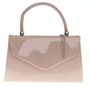 New Patent Top Handle Clutch Bag Glossy Elegant Evening Womens Designer Fashion - Picture 1 of 171