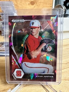 Evan Justice 2021 Panini Prizm Draft Picks Burgundy Cracked Ice /23 Rockies